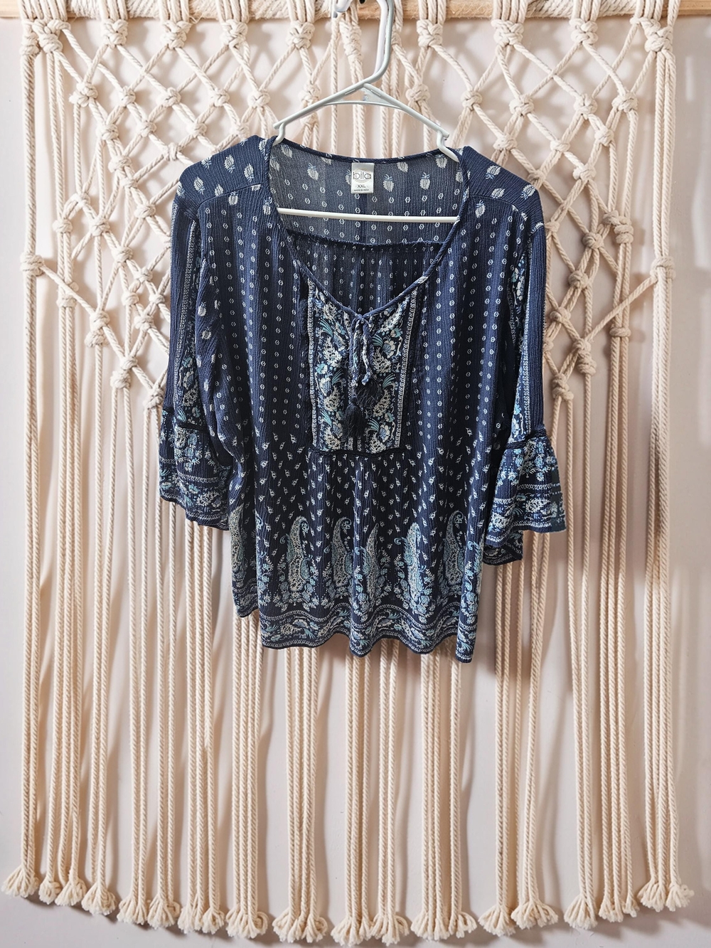 Bila Navy and Light Blue Boho Blouse